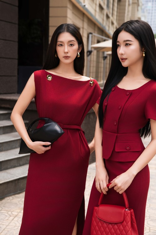 Sixdo Dark Red Woven Loose Dress